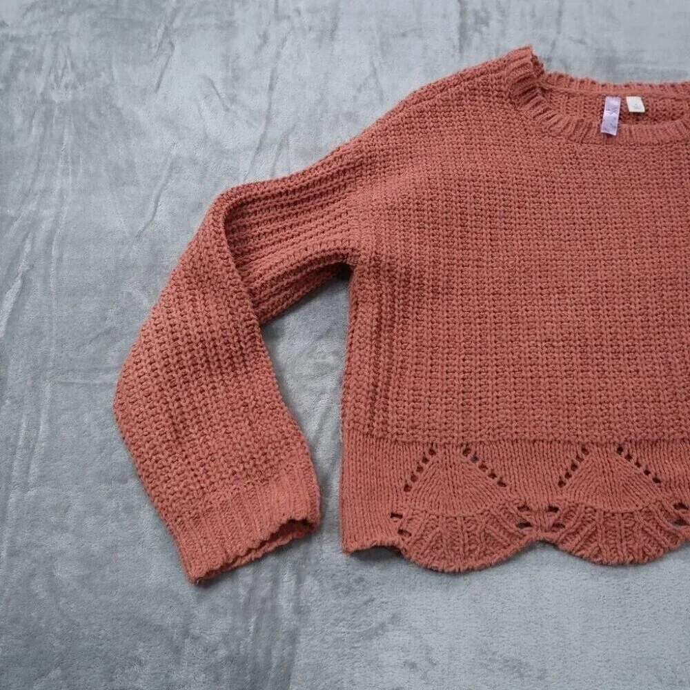 Alya Sweater Womens L Orange Chunky Knit Cropped Crewneck Long Sleeve Pullover - Picture 4 of 15